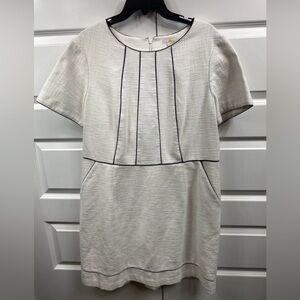 Boden Jane Textured MIDI Dress White W/ Black Piping Career Short Sleeve 16R